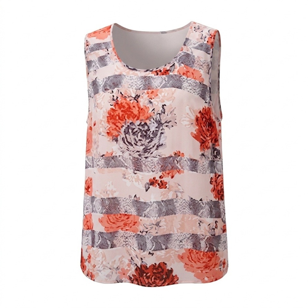 INC Orange Silver Vibrant Spring Office 18W Mixed Pattern Sleeveless Blouse